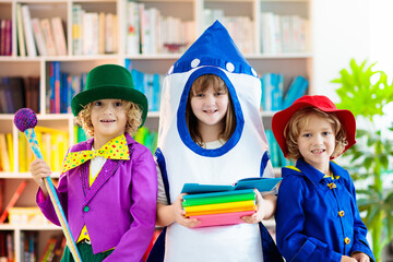 Wall Mural - Kids in book character costume. School party.