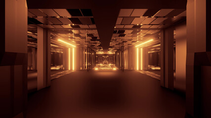Wall Mural - 3d rendering of the futuristic glowing neon brown lights tunnel