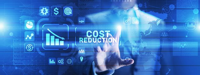 Wall Mural - Cost reduction business finance concept on virtual screen.