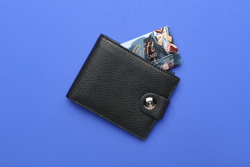 Poster - Wallet with gift card on color background