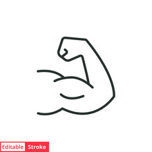 Strong Hand Line Icon. Simple Outline Style. Muscle, Arm, Bicep, Power, Protein, Man, Strength, Flex, Human Body Concept. Vector Illustration Isolated On White Background. Editable Stroke EPS 10.