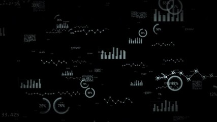 Wall Mural - Motion graphic of Technology icon with chart graph, line graph and circle graph levitation with camera zoom in abstract background concept seamless loop video and alpha channel included