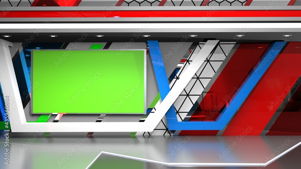 News Studio, Backdrop For TV Shows .TV On Wall.3D Virtual News Studio Background, 3d illustration	

