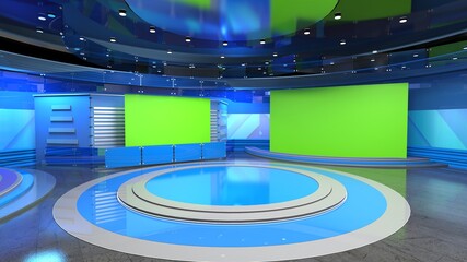 Wall Mural - News Studio, Backdrop For TV Shows .TV On Wall.3D Virtual News Studio Background, 3d illustration	
