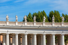 Colonnade On St.Peter's Square, Statues Of Saints On The Top, Vatican, Rome, Italy
