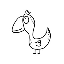 The Funny Bird Is Drawn With Curved Lines In A Doodle Style.