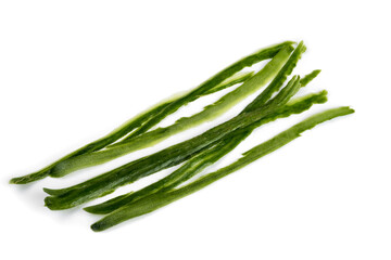 Cucumber peels on a white background