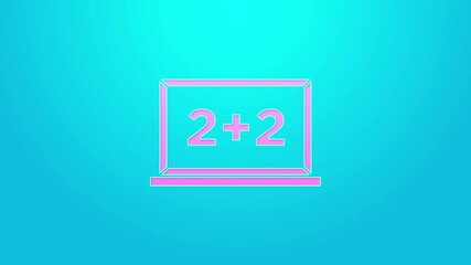 Canvas Print - Pink line Chalkboard icon isolated on blue background. School Blackboard sign. 4K Video motion graphic animation