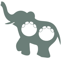 Wall Mural - A contour image of a dark gray elephant on a white background with white footprints on the animal's body