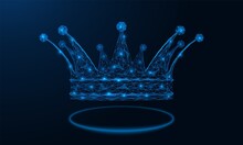 A Crown, A Symbol Of Power. Polygonal Construction Of Lines And Points. Blue Background.