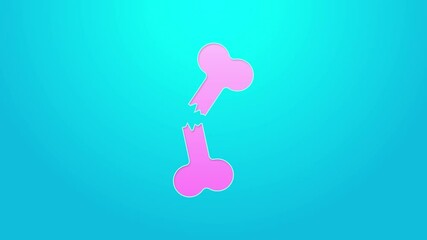 Sticker - Pink line Human broken bone icon isolated on blue background. 4K Video motion graphic animation