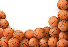 Many Orange Basketball Balls On White Background
