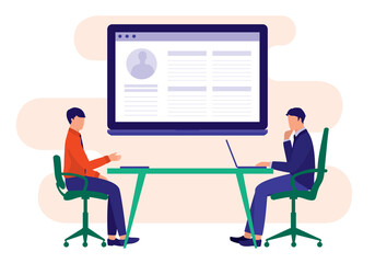 manager having an interview with a job applicant. job interview concept. vector illustration flat ca