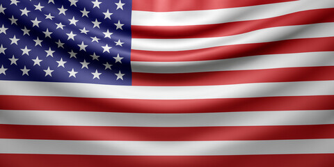 hanging wavy national flag of usa with fabric texture. 3d render.