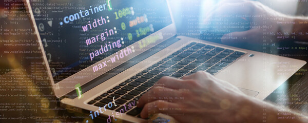 Wall Mural - code writing on laptop banner