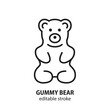 Gummy bear vector icon. Line sign of sweets. Editable stroke.