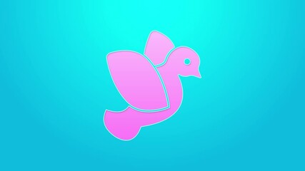 Canvas Print - Pink line Dove icon isolated on blue background. 4K Video motion graphic animation