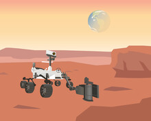Exploration Of Mars With A Rover. Car On Another Planet