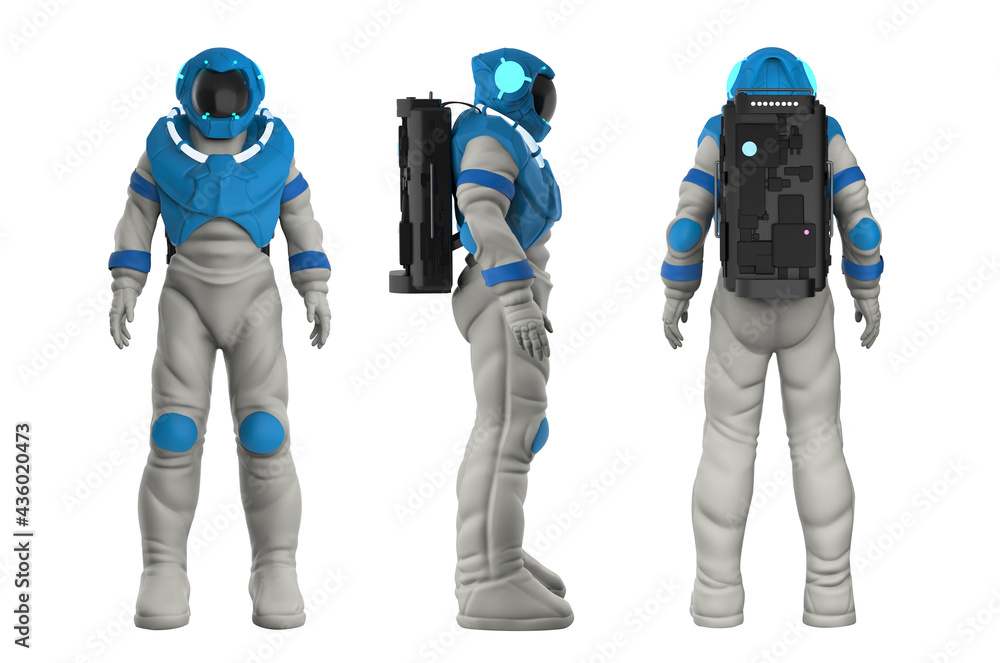 Isolated 3d render illustration of astronaut character in space suit ...