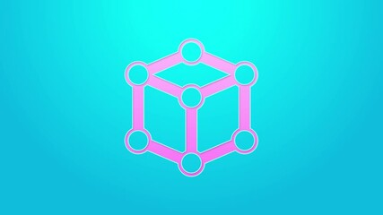 Sticker - Pink line Molecule icon isolated on blue background. Structure of molecules in chemistry, science teachers innovative educational poster. 4K Video motion graphic animation