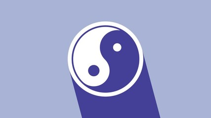 Wall Mural - White Yin Yang symbol of harmony and balance icon isolated on purple background. 4K Video motion graphic animation