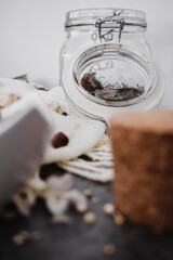 Canvas Print - Vertical shot of various spices, seasonings and ingredients on a cutting board