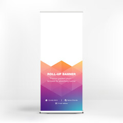 Wall Mural - advertising banner with fashionable gradient, roll-up banner, stand for conferences and seminars, we