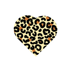 Wall Mural - Leopard print heart icon. Beige and brown color. Animal heart love pet concept