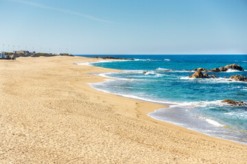 Sandy and rocky coast in Vila do Conde, Porto, Portugal