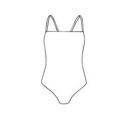 Hand drawn vector contour illustration icon silhouette of one piece swimsuit. Beach women fashion, create your design, design element, coloring. EPS 10 for typography and digital use.