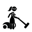 Cleaning services. The female cleaner with a mop. Cleaning homes and offices. Cheerful cleaning lady will purify all. Woman in apron. Vector cartoon illustration in modern concept
