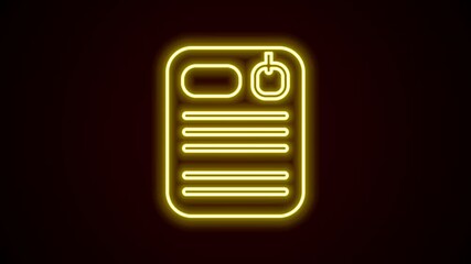 Sticker - Glowing neon line Dossier folder icon isolated on black background. 4K Video motion graphic animation