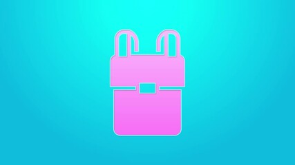 Poster - Pink line School backpack icon isolated on blue background. 4K Video motion graphic animation