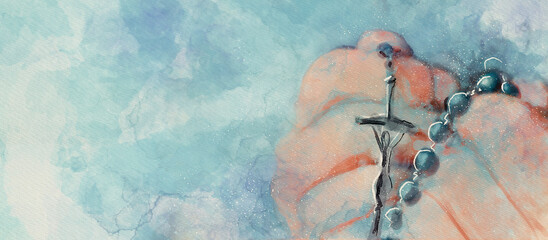 rosary. christian banner. watercolor.