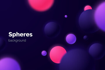 Wall Mural - abctract simple background with pink and purple matte spheres isolated on dark. banner design with f