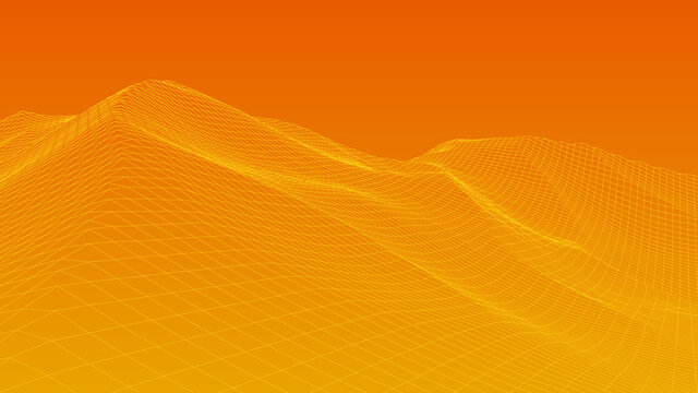 Abstract wireframe landscape, digital background. 3d vector technology grid. Vector illustration.