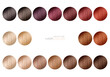 Color chart for hair dye. Tints. Hair color palette for hairdresser with a range of swatches.