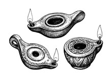 Ancient Clay Oil Lamps.