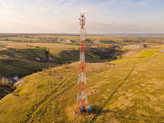 Antenna witn 5G technology. Telecom tower witn 5G and 4G network, telecomunication base station