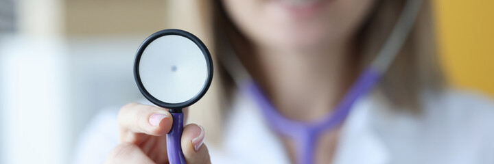 Canvas Print - Closeup of phonendoscope in hands of doctor in clinic