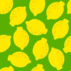 Wall Mural - Lemon pattern seamless in bright colors. Repeat yellow green background with fruit vector pattern. Citrus fruit drawing. Great as wallpaper, fabric pattern or textile design.