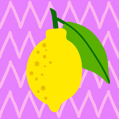Wall Mural - Lemon pattern seamless in bright colors. Repeat zigzag background with fruit vector pattern. Citrus fruit drawing. Great as wallpaper, fabric pattern or textile design.