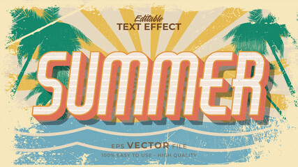 Editable text style effect - retro summer text in grunge style theme