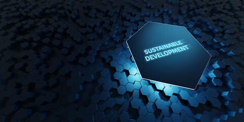 SUSTAINABLE DEVELOPMENT inscription, cloud technology concept. Business, Technology, Internet and network concept.