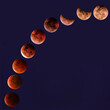 Multi shot moon from lunar eclipse to full moon with very dark blue background