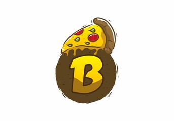 Yellow brown pizza slice with B initial letter