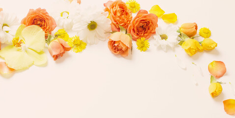 beautiful yellow and orange  floral pattern on white background