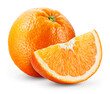 Leinwandbild Motiv Orange isolate. Orange fruit with slice on white background. Whole orange fruit with slice. Full depth of field.