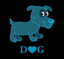 Sticker - A cute little blue dog with dog text and heart