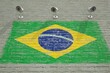 Brick wall with printed national flag of Brazil and CCTV cameras. Surveillance system conceptual 3D rendering